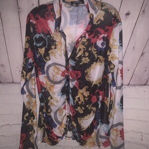 Love Multicolor Baroque Print Blouse